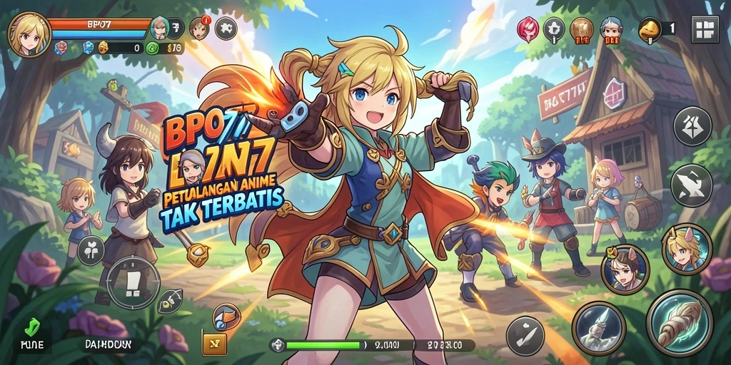 Tangkapan layar BPO777 menampilkan pertarungan karakter anime yang epik.