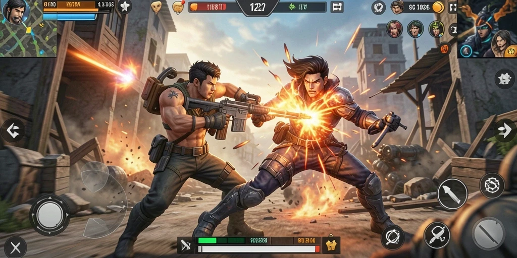 Screenshot gameplay QQ1221 menampilkan pertarungan yang seru dan dinamis.